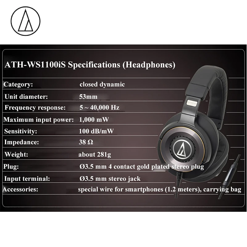 Оригинальные проводные наушники с технологией Audio Technica ATH WS1100iS портативные Hi Fi