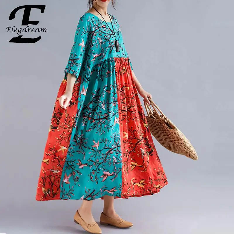 Elegdream плюс Размеры Для женщин богемные днинные платья лето 2019 женские