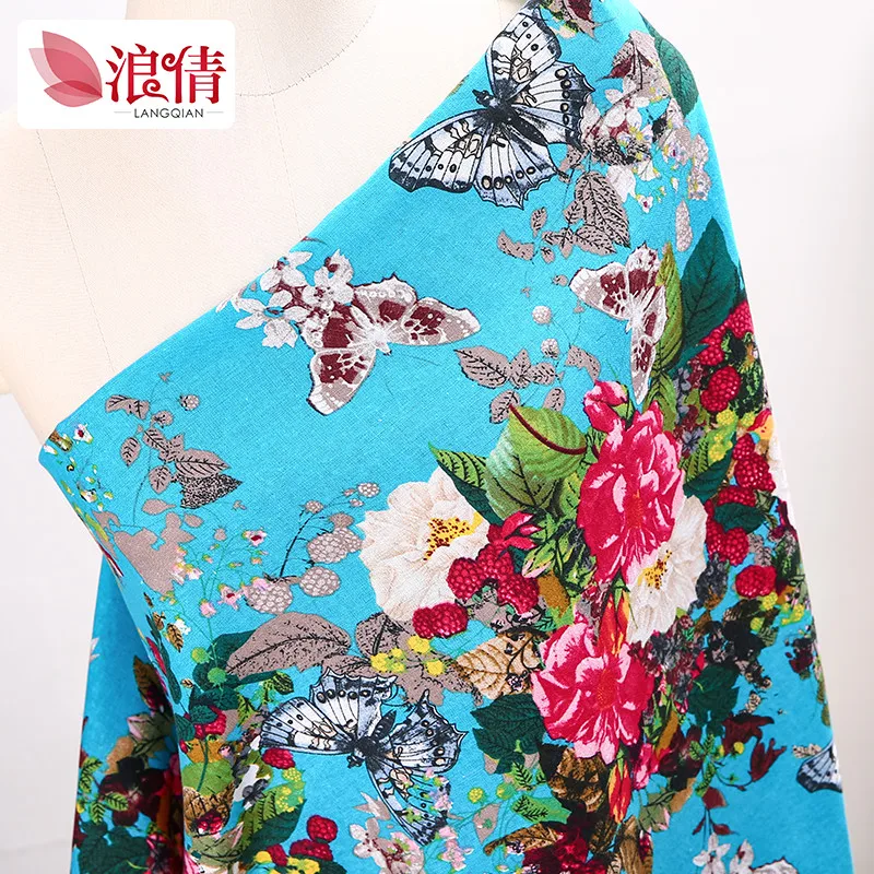 Печатные хлопок и лен ткани в китайском стиле Цвет синий белый фарфор Ручная