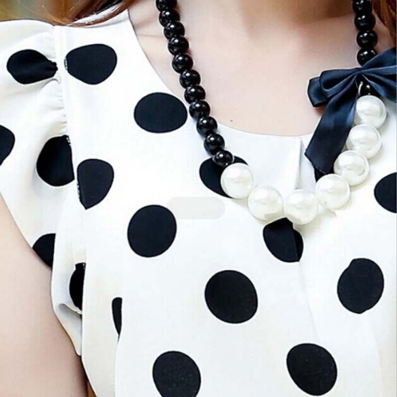 

Summer Women's Short Sleeve Polka Dot Tops Casual White Chiffon Blouse Ruffled Womens Blouse