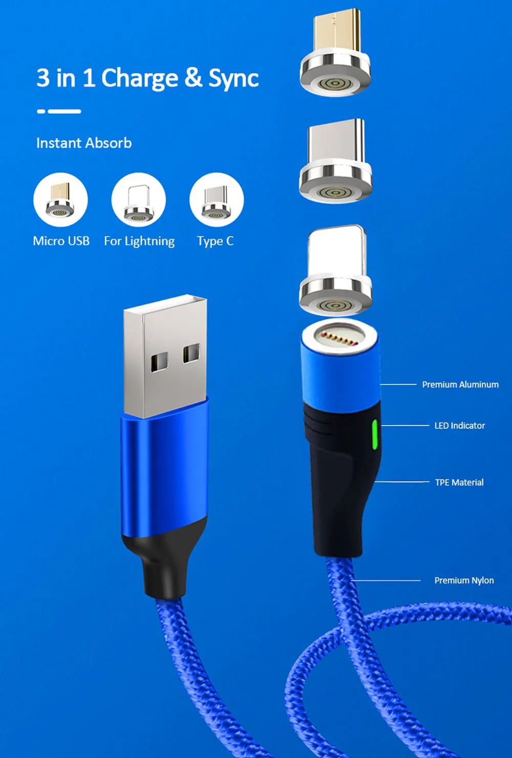 VOXLINK 1 м светодиодный магнитный USB кабель для iPhone Xs 6 и USB TypeC кабель и Micro USB нейлоновая оплетка для samsung Xiaomi huawei USB C