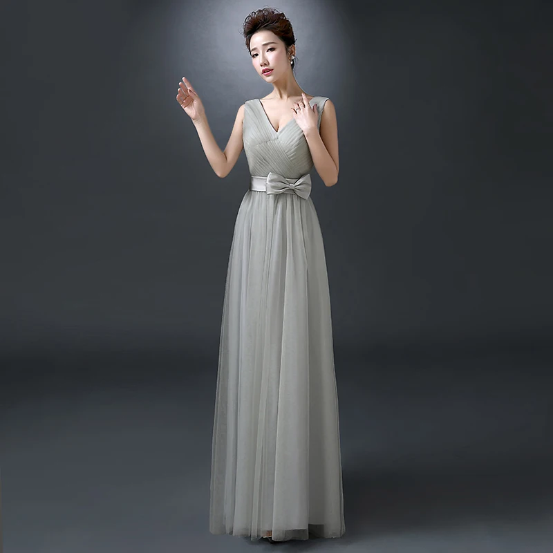 Серебряное платье для подружки невесты серое Тюлевое с рукавом крылышком разных