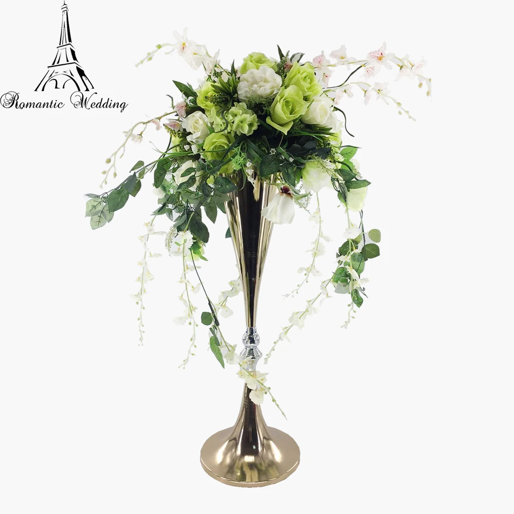 

10pcs/lot Stunning Gold Metal Flower Vases Trumpet Shape Centerpiece for Wedding Event Party Decoration-27.5'' tall