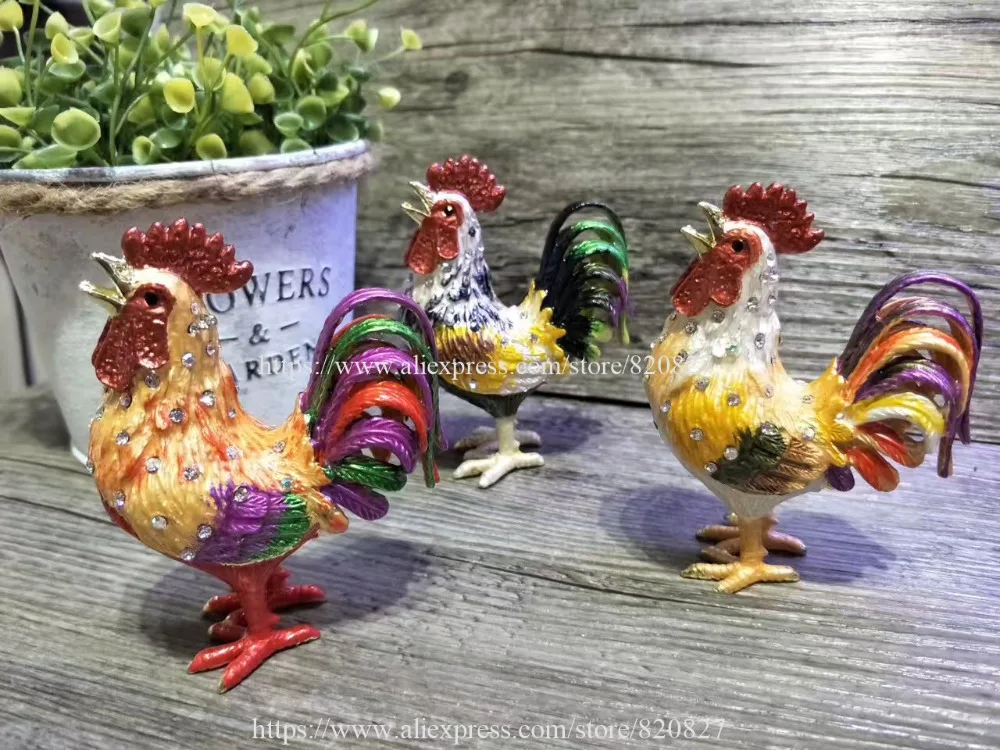 New Rooster Chicken Bejeweled Rooster Novelty Statue Trinket Jewelry Box Vintage Chicken Figurine Display Trinket Box Gifts