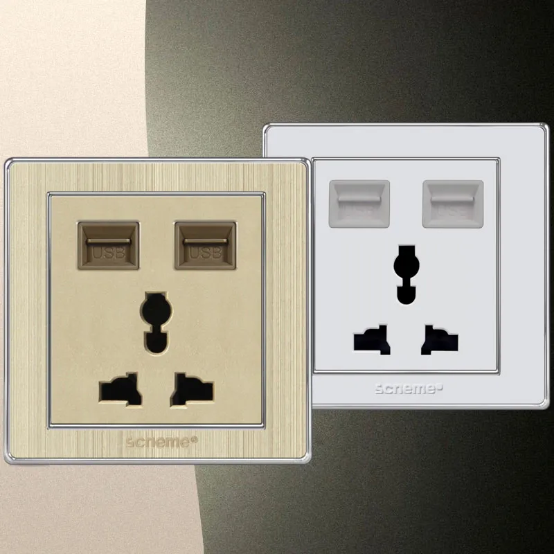 Двойной USB порт настенная розетка с универсальной 3 контактной вилкой