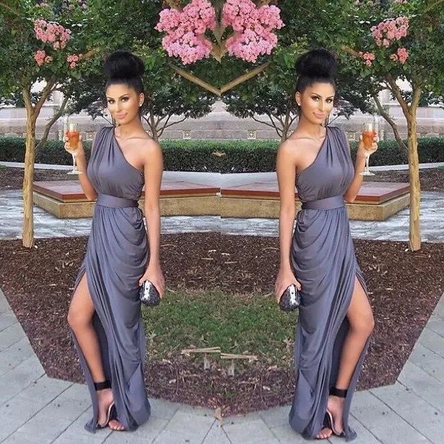 Платье-де-феста Оборками Одно Плечо Шифон Платья Невесты Фиолетовый лаванда Плюс