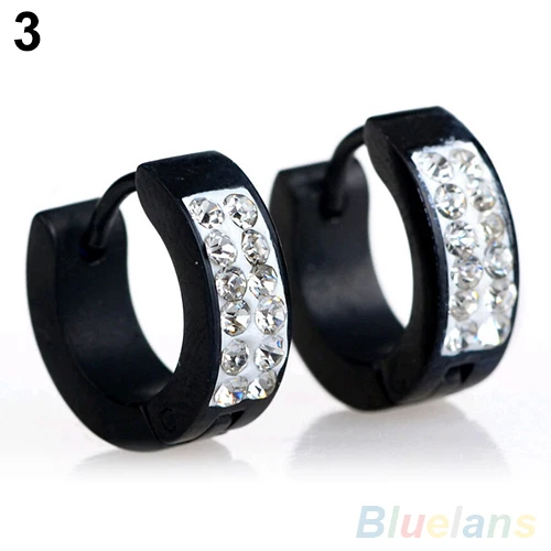 Unisex Punk Rhinestones Inlaid Titanium Steel Ear Studs Hoop Huggie Earrings 4PT5 | Украшения и аксессуары