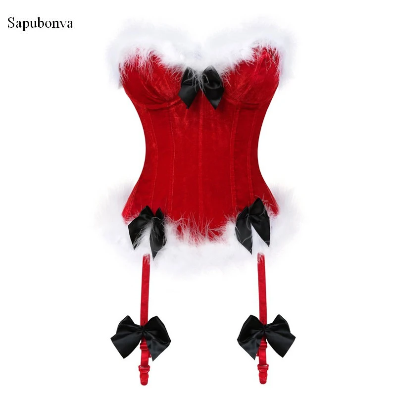 Рождественские Корсеты для женщин Miss Santa бюстье красный корсетный корсет под