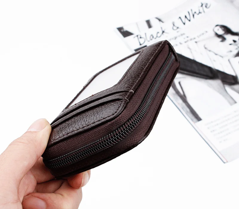 Мужской кошелек, кредитная RFID Блокировка, молния, тонкий карман, зажимы для денег, ID Окно, кредитная карта, одноцветная модная сумка