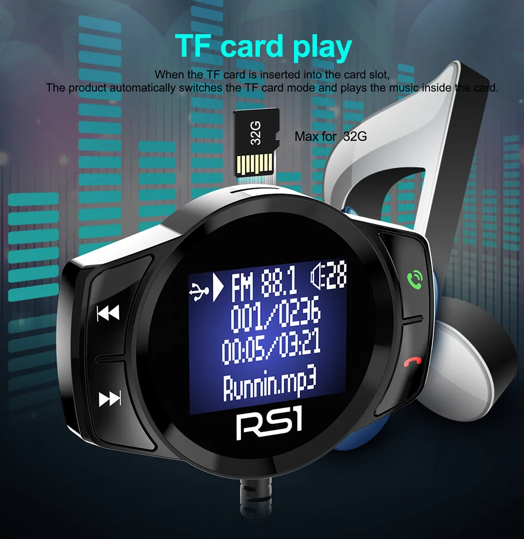 A Car Auto Multifunction Wireless Mobile Mp3 Kit Handsfree Bluetooth FM Transmitter LCD MP3 Player USB Charger Vintage Radio H0128 - Формат цифровых медиаданных: A