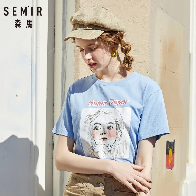 Женская футболка с коротким рукавом SEMIR длинная хлопковая Футболка круглым