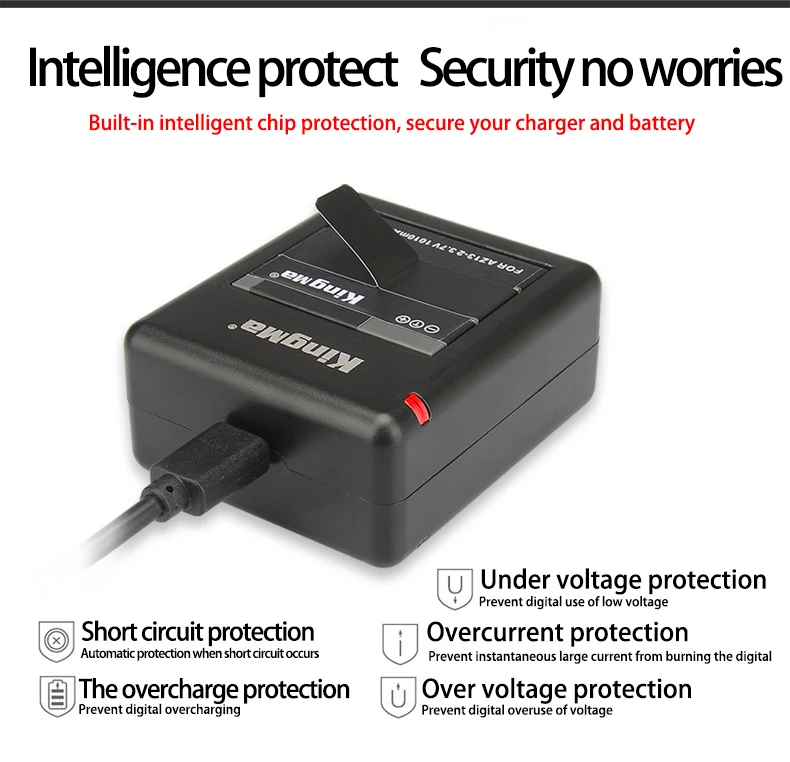 Kingma для подзаряжаемого аккумулятора Xiaomi YI с двумя USB зарядными AZ13-2 для экшн-камеры yi Xiaomi Yi, международная версия