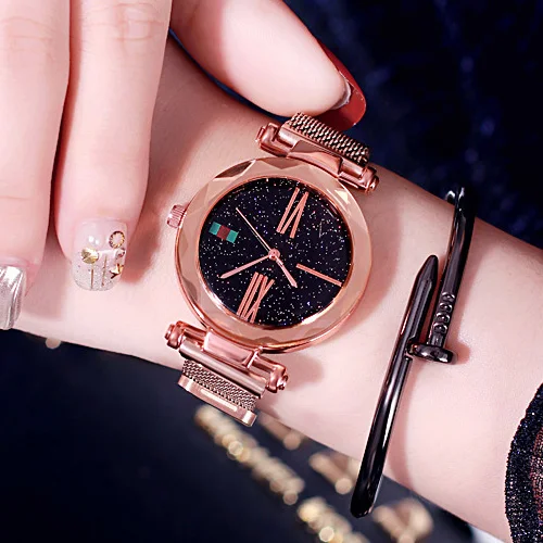 rose gold 1 Повседневное платье из нержавеющей стали Кварцевые наручные часы модные звездное небо Наручные детские часики подарок для девочек детские часы Relogio Infantil - Цвет: rose gold 1