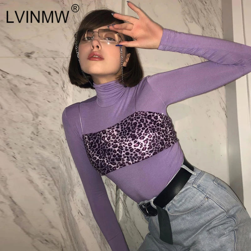 Женский короткий топ LVINMW на тонких бретельках с фиолетовым леопардовым принтом
