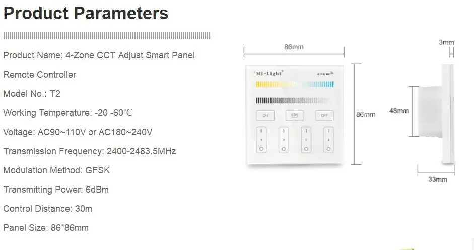 Milight AC 180-240 V 220 V T1 T2 T3 T4 4-Zone 2,4 GHz беспроводная сенсорная смарт-панель контроллер RGBW RGB+ CCT Яркость затемнения