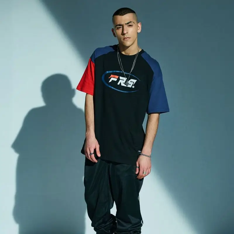 Ретро Уличная футболка для мужчин хип хоп Harajuku Drop Shoulder пэчворк хлопок Локоть