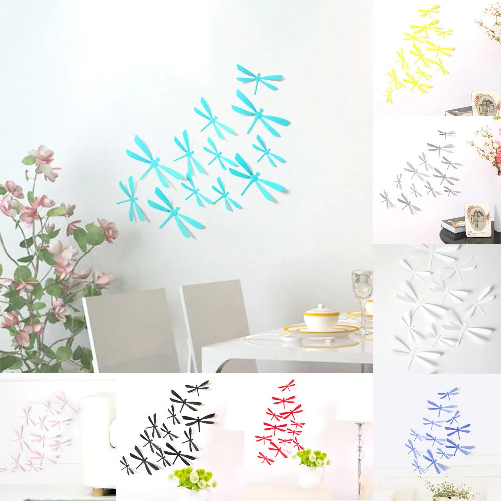 12 шт 3D DIY Декор Стрекоза для дома вечерние наклейки на стену свадебного декора ПВХ