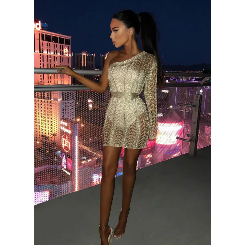Сексуальные Женщины повязки Bodycon Вязание одно плечо выдалбливают для праздника