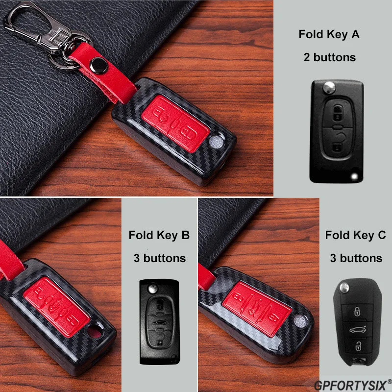 Carbon Fiber 3 Buttons Car Key Case Cover For Peugeot 207 407 407SW Citroen C4 C5 C6 C8 Flip Fob shell blank folding | Автомобили и