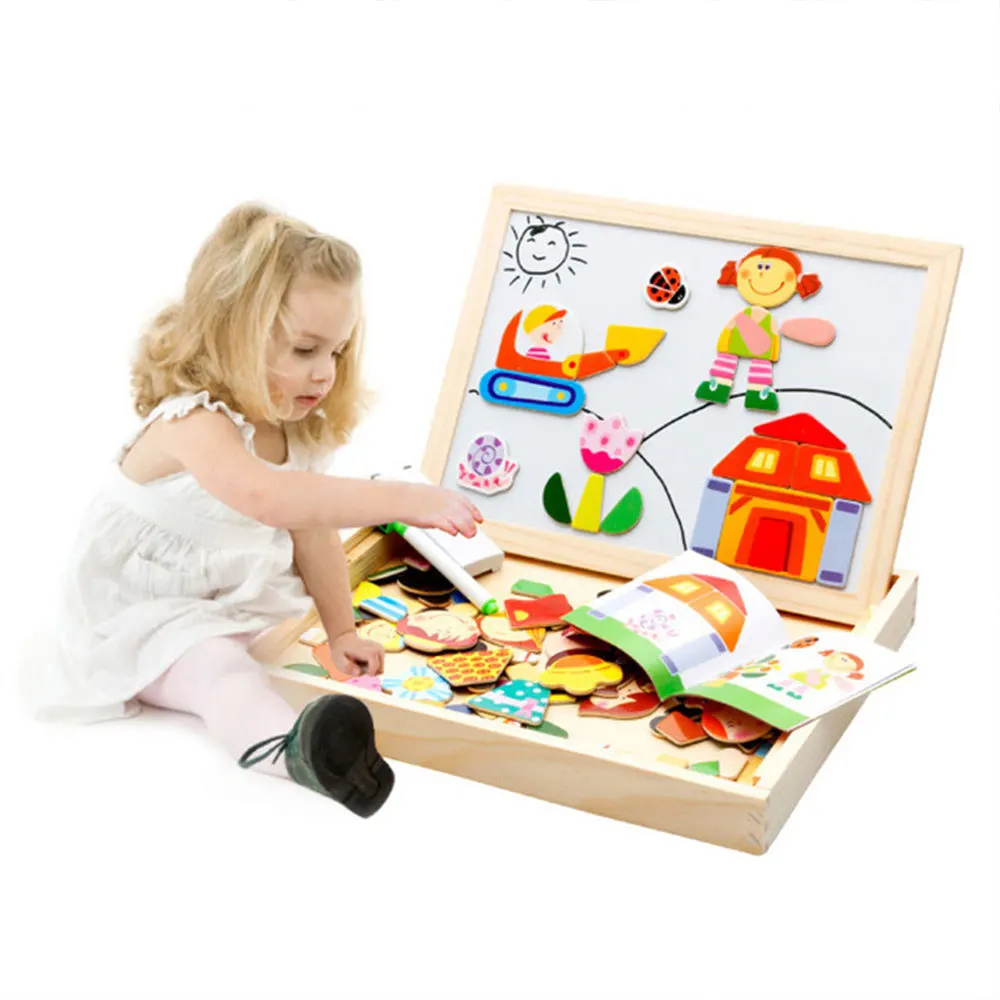 20 Styles 100pc Wooden Magnetic Puzzle Baby Kids Educational Toys Children 3d Puzzle Drawing Board Learning Wood Toys Brinquedos - Цвет: WJ3550F