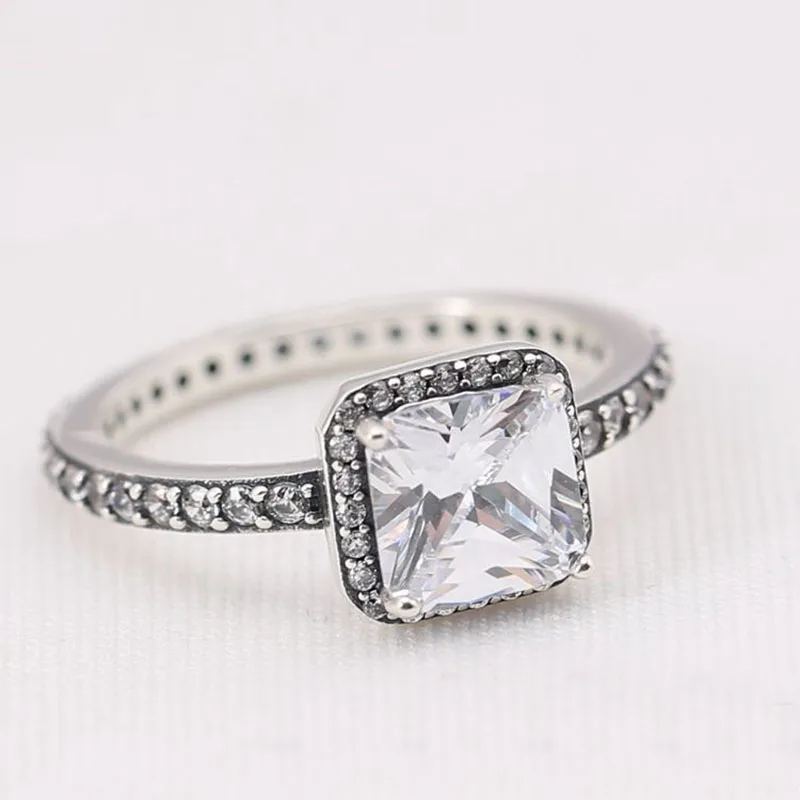 Вечная элегантность квадратные кольца CZ оригинальное серебро 925 пробы свадебные