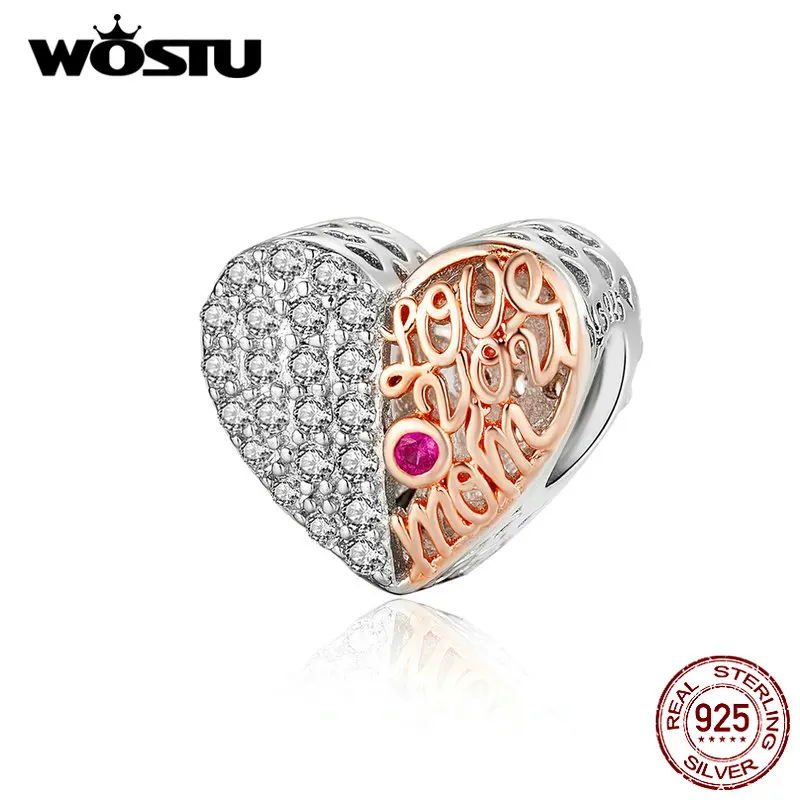 WOSTU Love You Mom бусы из стерлингового серебра 925 пробы и розового золота с сердечком