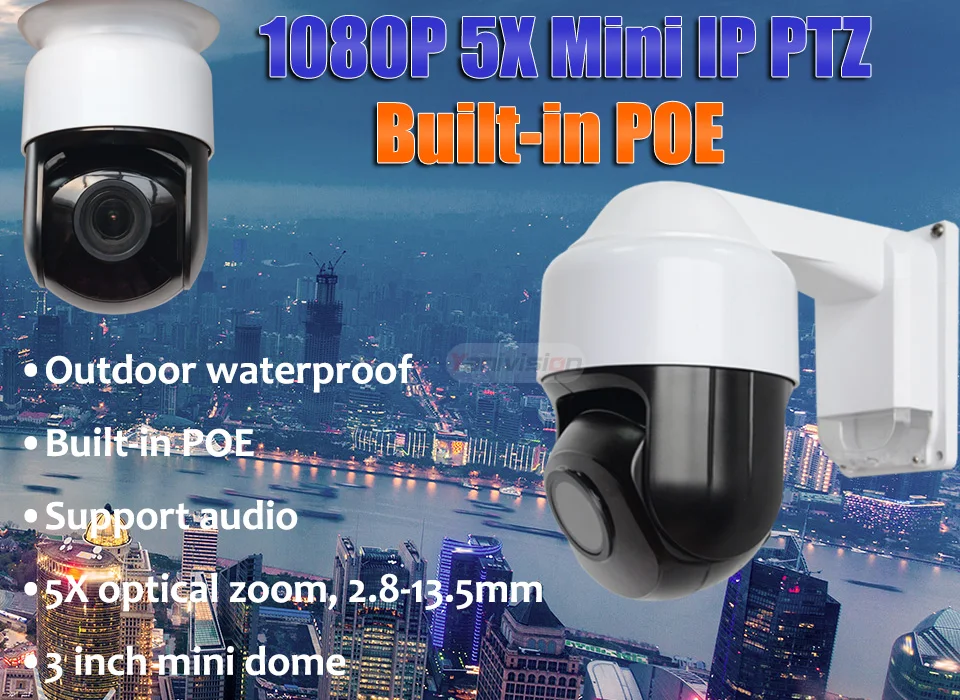 " скоростная купольная камера 5X Zoom 1080P 2 мегапикселя 50 м ночного видения ONVIF P2P Поддержка POE аудио SD карта мини IP PTZ камера