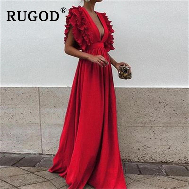 RUGOD винтажное платье макси с оборками женское сексуальное Длинное нарядное