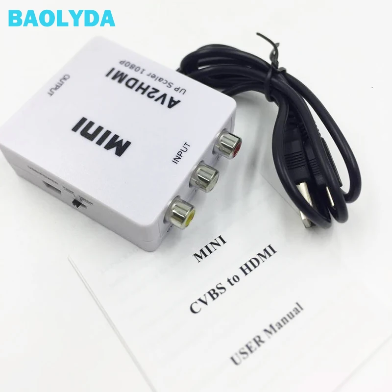 Baolyda мини AV к преобразователь видеосигнала HDMI коробка AV2HDMI RCA cvbs адаптер для HD ТВ PS3