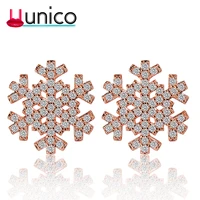 uunico fashion jewelry round cubic zirconia silver stud earrings for women snowflake shape jewelry