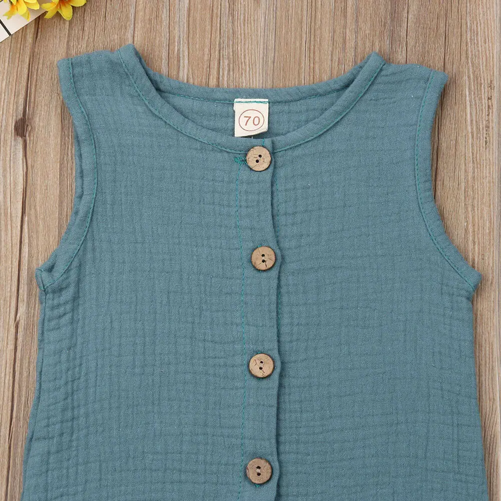 Новая одежда для маленьких девочек мальчиков Button однотонный комбинезон