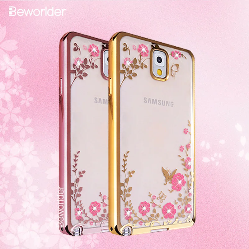 Чехол beworld для samsung Galaxy Note 3 N9000 TPU силикон позолота прозрачные стразы чехол