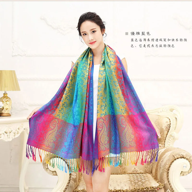 [FAITHINK] из Индии Женская Этническая шаль пашмины накидка с цветочным рисунком