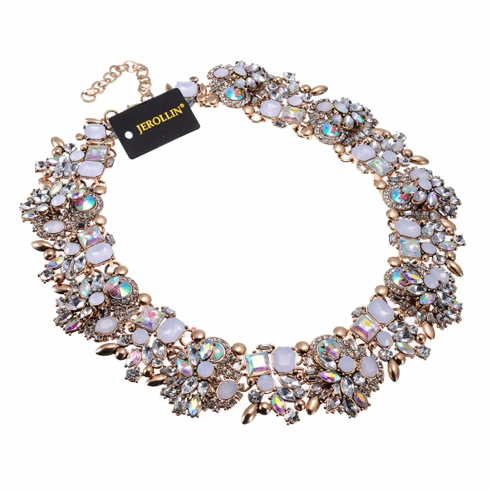 

ZA Vintage Retro Gold Silver Chain Glass Crystal Cluster Statement Necklace 4 Colors High Quality Hotsale Spring Jewelry
