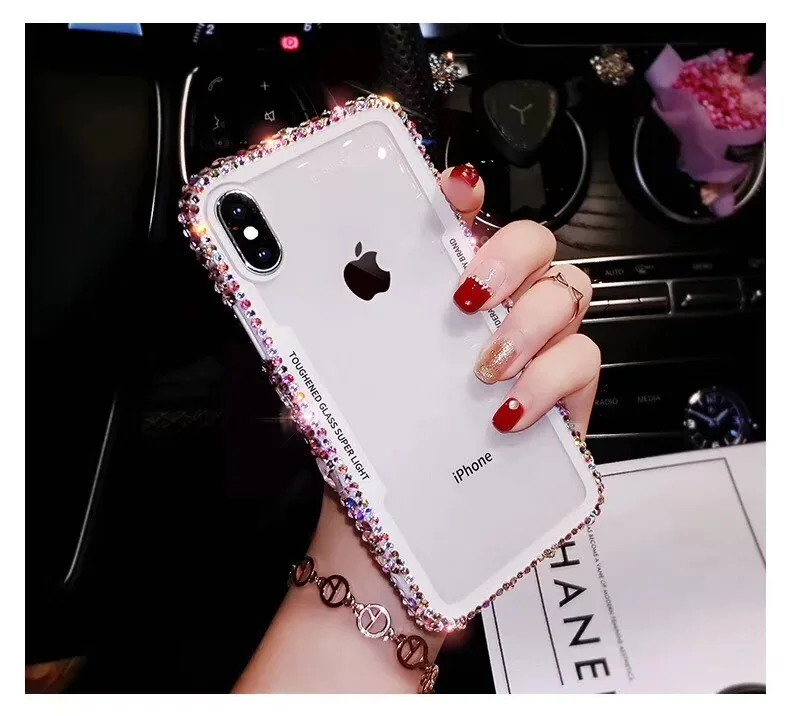 Для iphone XS XR 8 plus чехол блестящий прозрачный силиконовый со стразами шикарные