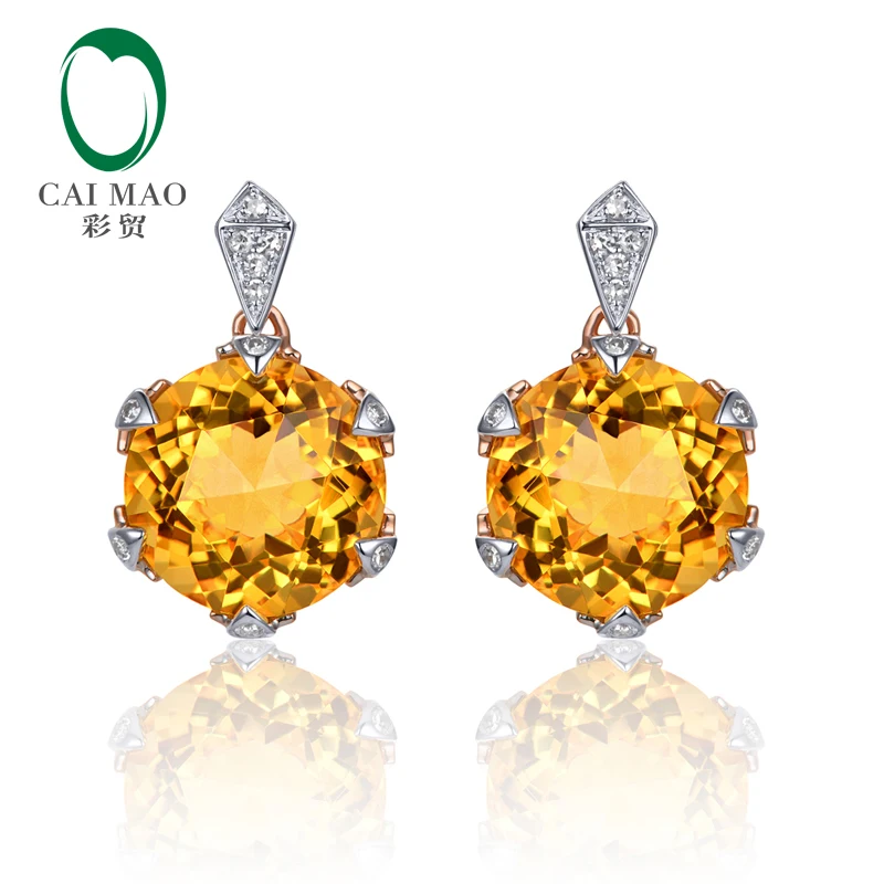 Caimao Jewelry 14KT розовое золото 8 мм круглой огранки 7.98ct цитрин 0.11ct diamond Обручение Серьги