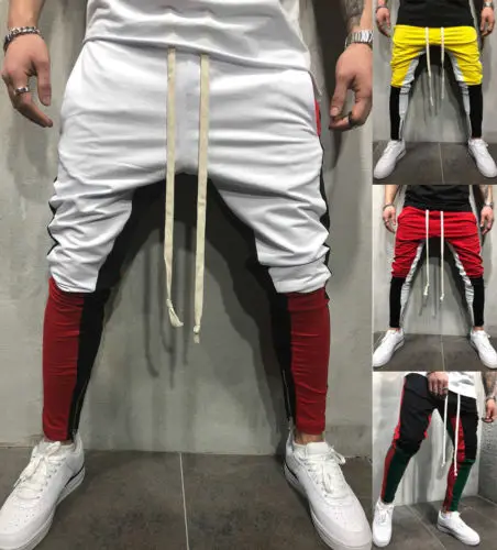 Мужские повседневные брюки 2018 Новые Модные Цветные контрастные спортивные для