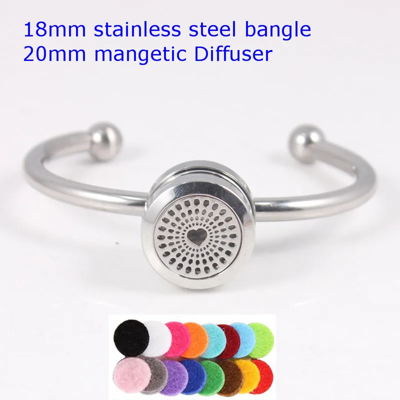 

18mm Stainless Steel Snap Button Bangle 20mm Cross Perfume Locket Bangle Magnetic Aroma Essential Oil Diffuser Bracelet