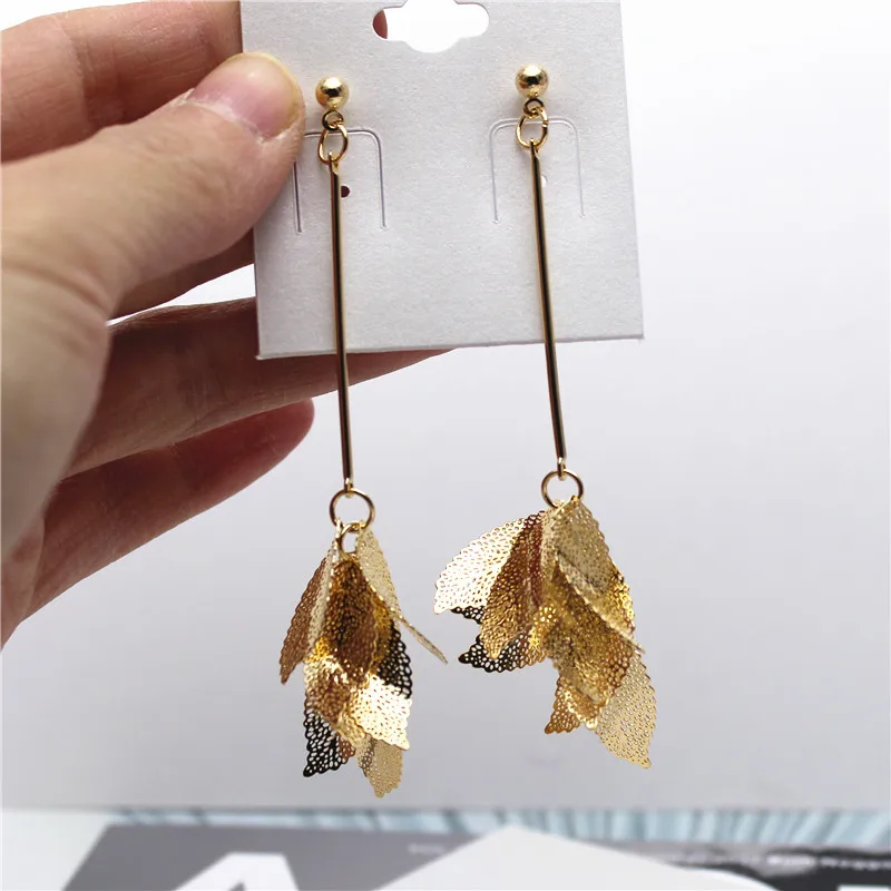 Новинка 2018 модные брендовые ювелирные изделия длинные серьги в виде листа с