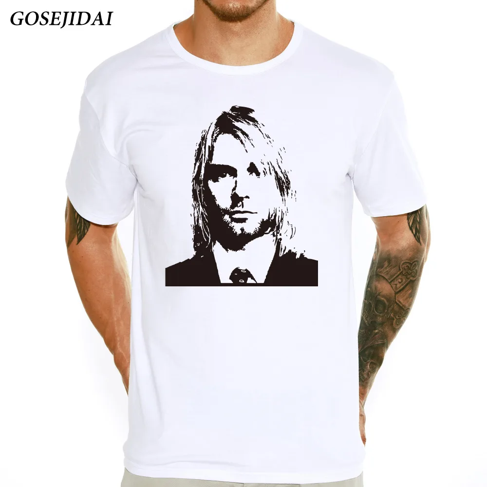 Мужские футболки с принтом Kurt Cobain летняя белая Молодежная Футболка круглым
