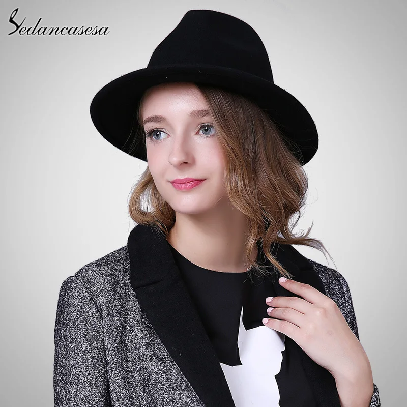 Sedancasesa английский стиль осенне зимняя женская шапка Fedora шляпа для женщин с