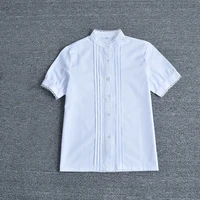 japanese school girls lovely lace edge stand collar accordion pleat white short sleeve shirt tops jk cosplay