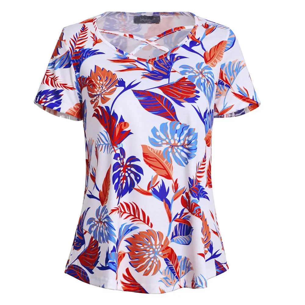 Женская футболка с коротким рукавом круглым вырезом и принтом|Футболки| |