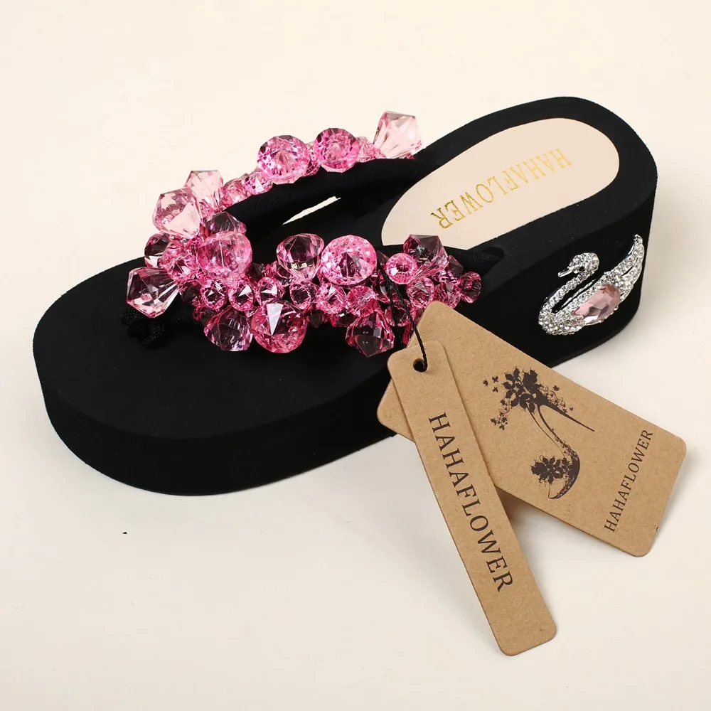 Новинка женские пляжные тапочки HAHAFLOWER на высоком каблуке летние шлепанцы с