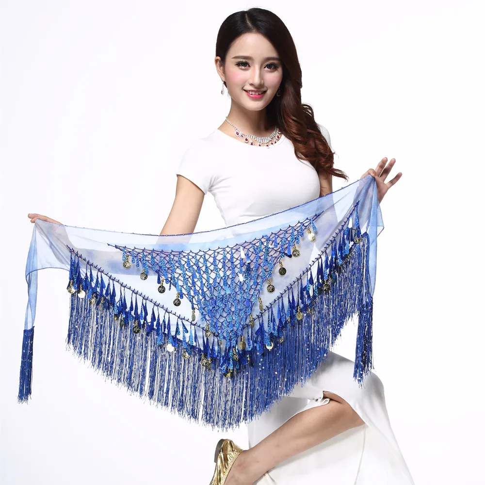 Новый пояс для танца живота Индийский Золотая монета кисточка блесток Bellydancing хип