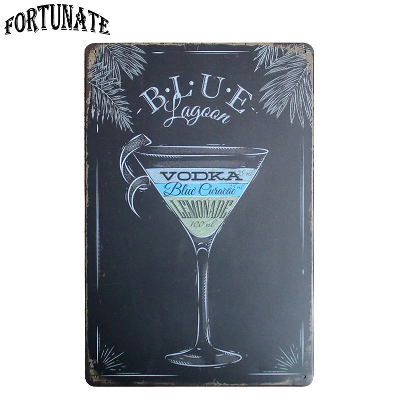 Горячий Коктейль Lounge металлическая синяя водка жестяная вывеска Ретро налет
