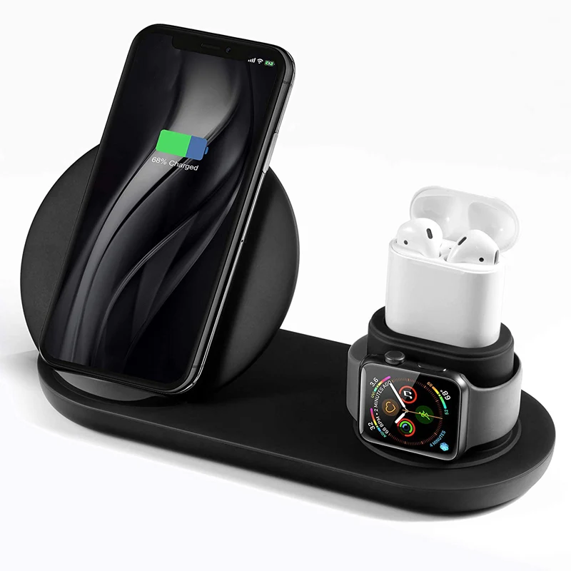 Беспроводная зарядная подставка 3 в 1 для Apple Watch и Airpods быстрая станция Qi