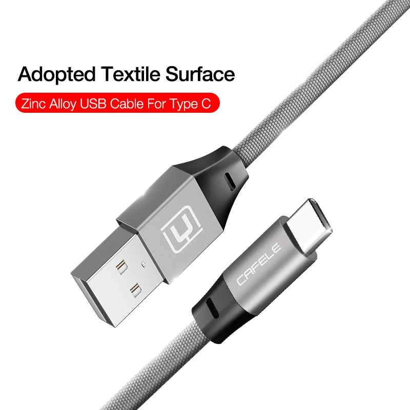 Cafele type-C кабель для быстрой зарядки usb type-C для huawei Xiaomi 6 samsung S8 OnePlus 5 кабель для синхронизации данных с нейлоновой оплеткой type-C