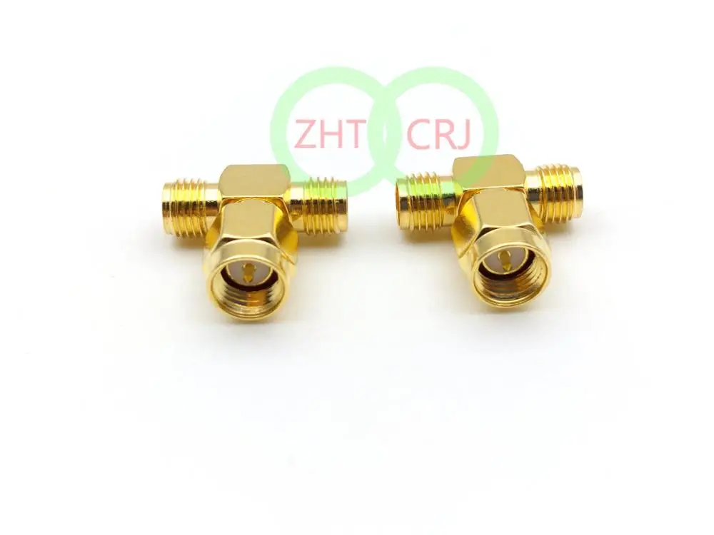 Золотая штепсельная Вилка SMA к 2 двойным разъему адаптера female triple T|plug gold|plug maleplug t |