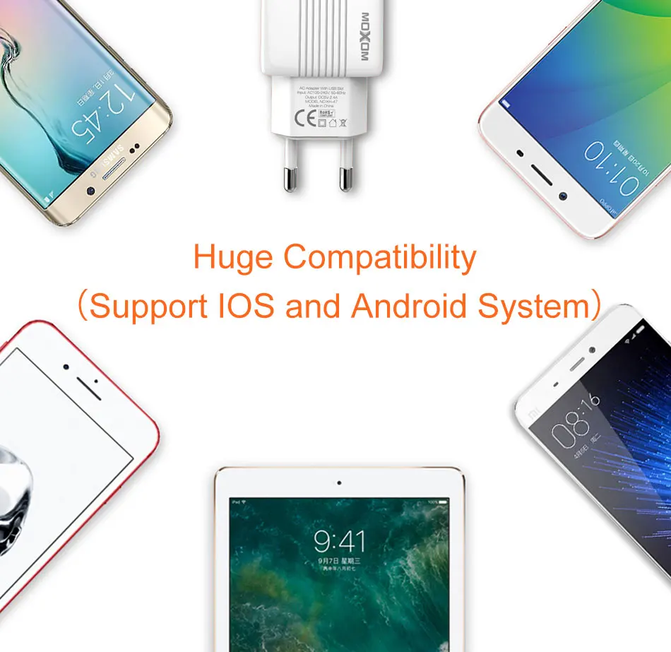MOXOM USB зарядное устройство Dual USB зарядное устройство для iPhone Xs X 8 7 быстрое зарядное устройство для телефона для samsung Xiaomi huawei настенное зарядное устройство адаптер ЕС